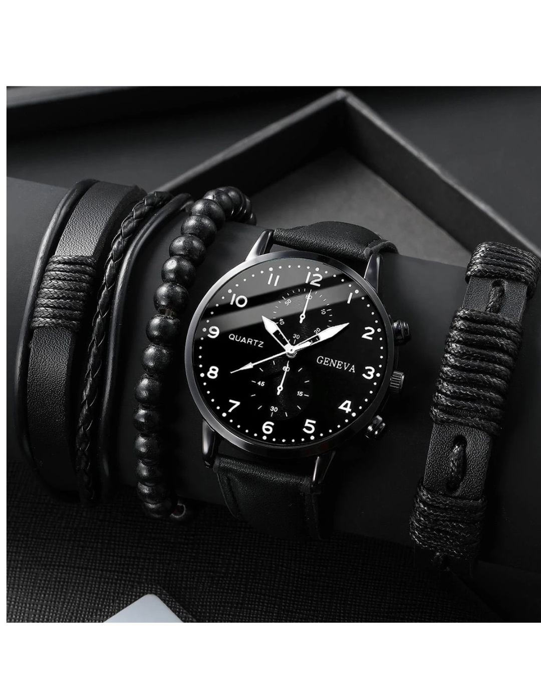 4/5er Set Herren,Business Quartz & Vintage Lederarmbänder