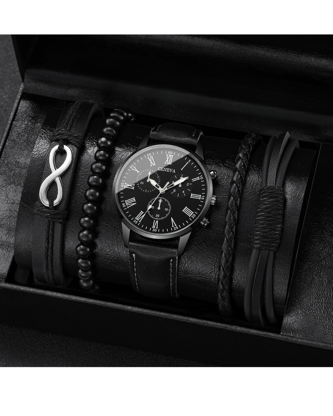 4/5er Set Herren,Business Quartz & Vintage Lederarmbänder