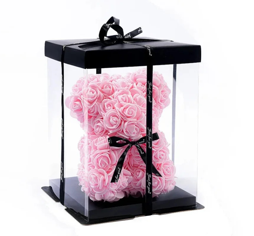 Rosenbär 20 cm aus künstlichen Rosen – Mit Geschenkbox