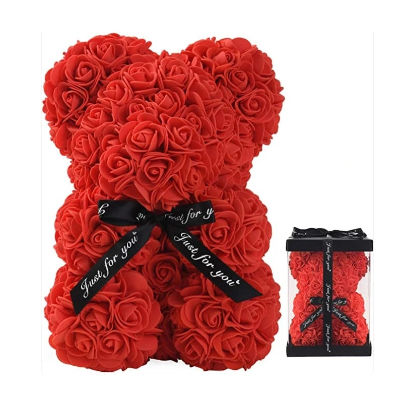Rosenbär 20 cm aus künstlichen Rosen – Mit Geschenkbox