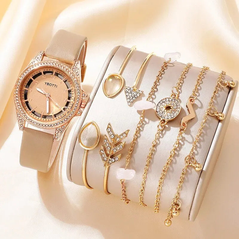 Luxury Women's Quartz Watch - Beige Leather Band