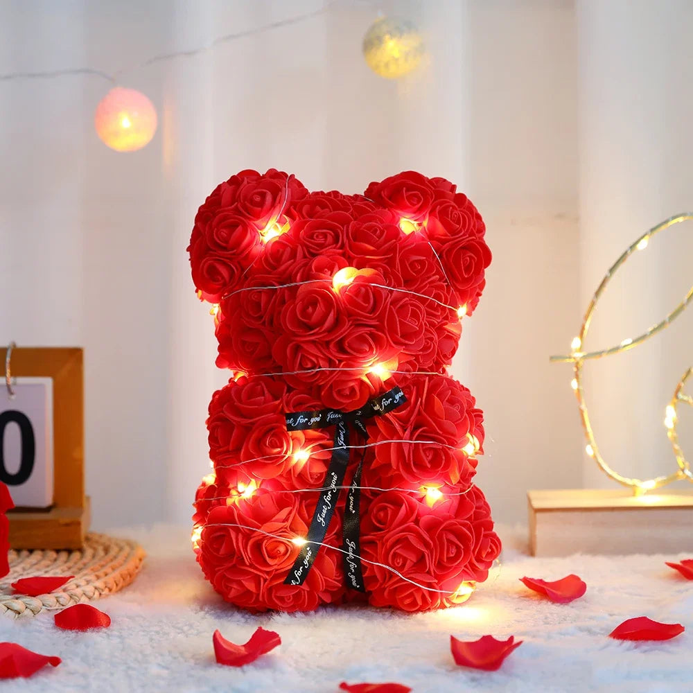 25 cm Rosenbär – Künstliche Blumen, Geschenkidee