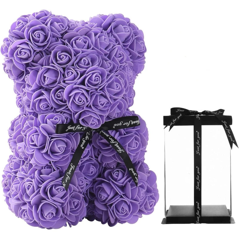 Rosenbär 20 cm aus künstlichen Rosen – Mit Geschenkbox