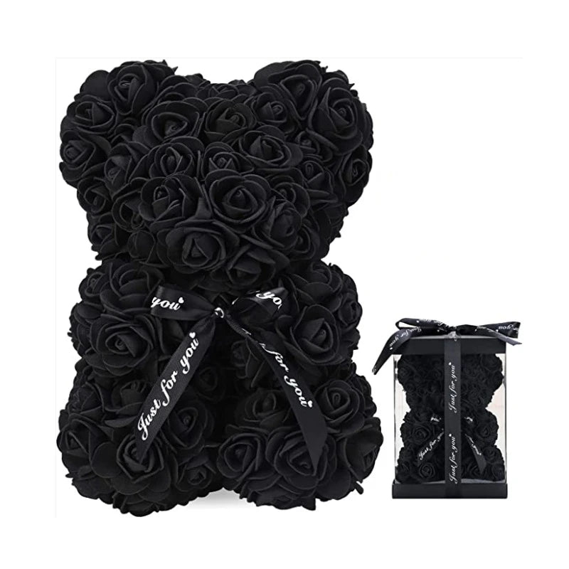 Rosenbär 20 cm aus künstlichen Rosen – Mit Geschenkbox