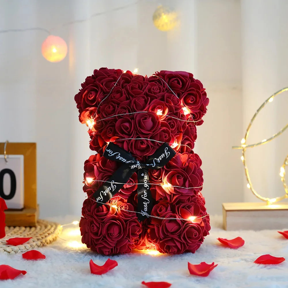 25 cm Rosenbär – Künstliche Blumen, Geschenkidee