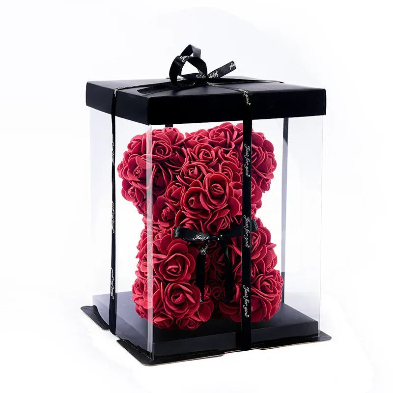 Rosenbär 20 cm aus künstlichen Rosen – Mit Geschenkbox