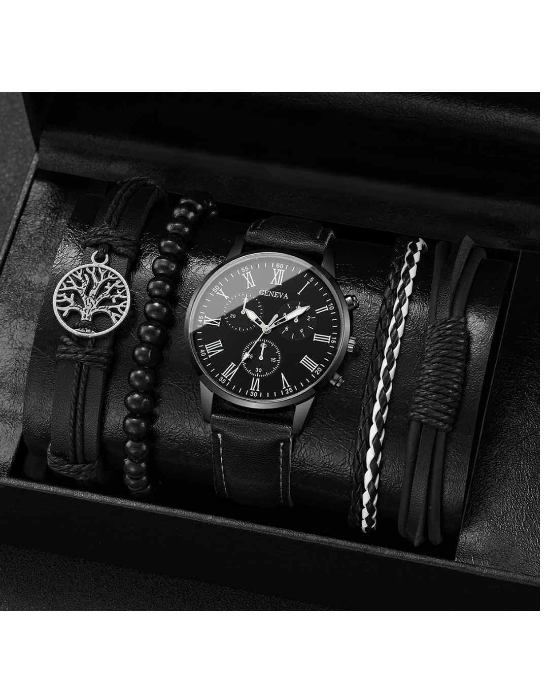 4/5er Set Herren,Business Quartz & Vintage Lederarmbänder