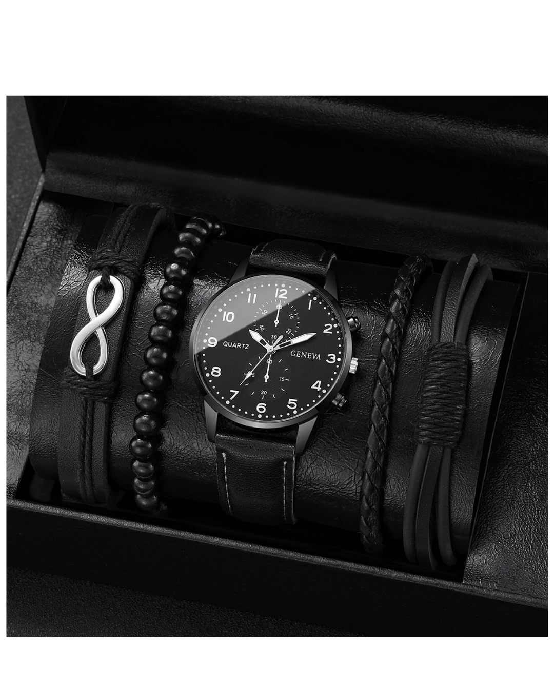 4/5er Set Herren,Business Quartz & Vintage Lederarmbänder