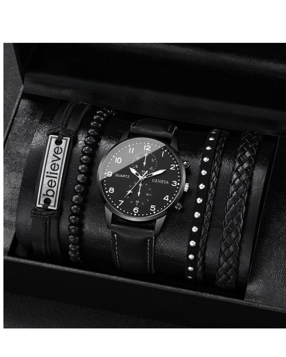 4/5er Set Herren,Business Quartz & Vintage Lederarmbänder