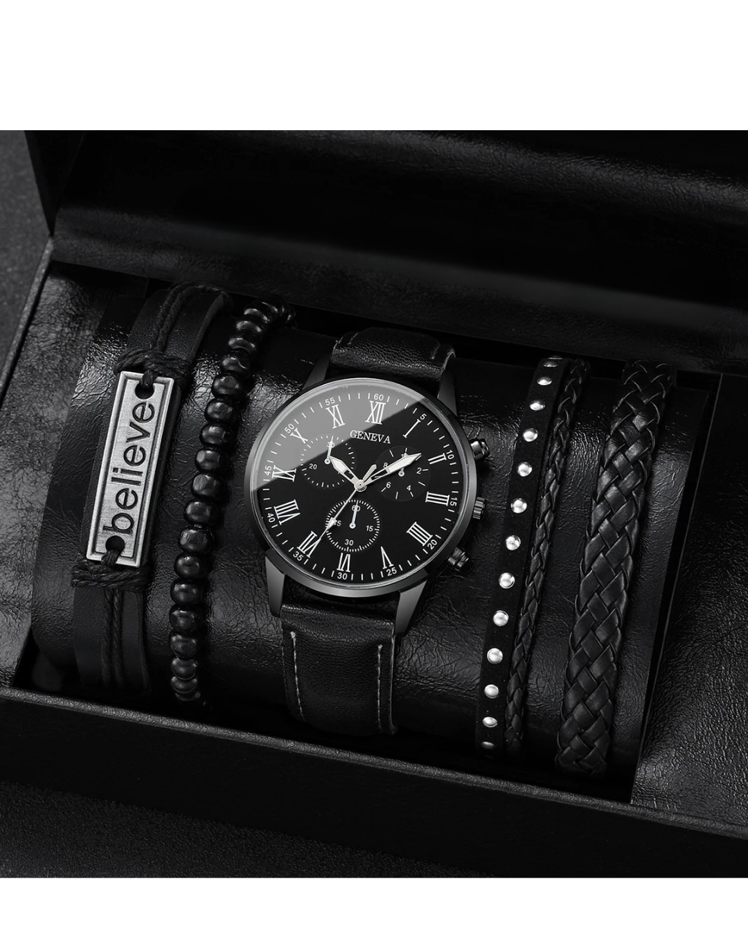 4/5er Set Herren,Business Quartz & Vintage Lederarmbänder