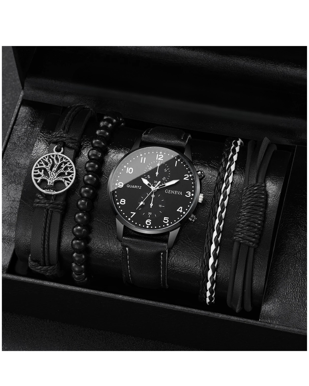 4/5er Set Herren,Business Quartz & Vintage Lederarmbänder