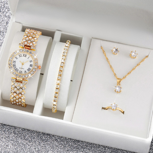 💎 Luxus Damen Schmuck-Set – Uhr & Accessoires in Gold