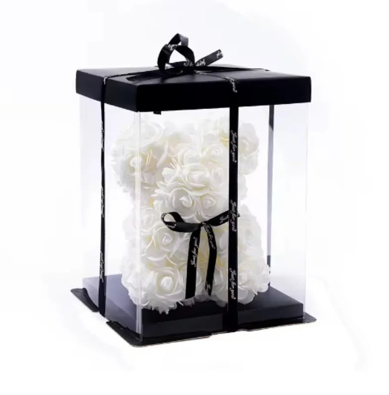 Rosenbär 20 cm aus künstlichen Rosen – Mit Geschenkbox