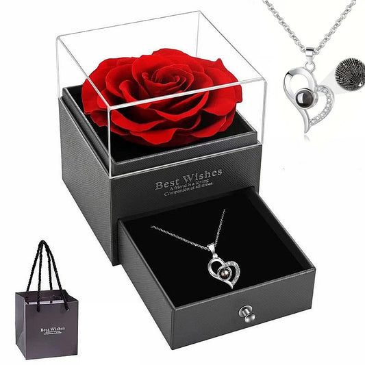 Herzförmige Rosen-Halskette mit Geschenkbox