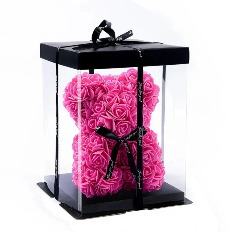 Rosenbär 20 cm aus künstlichen Rosen – Mit Geschenkbox