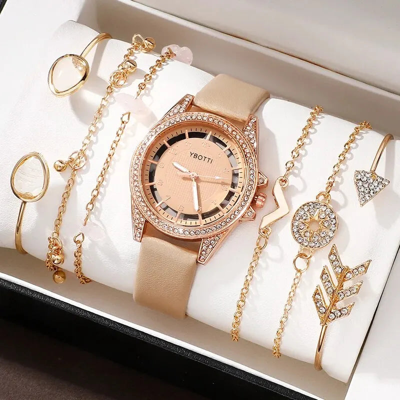 Luxury Women's Quartz Watch - Beige Leather Band