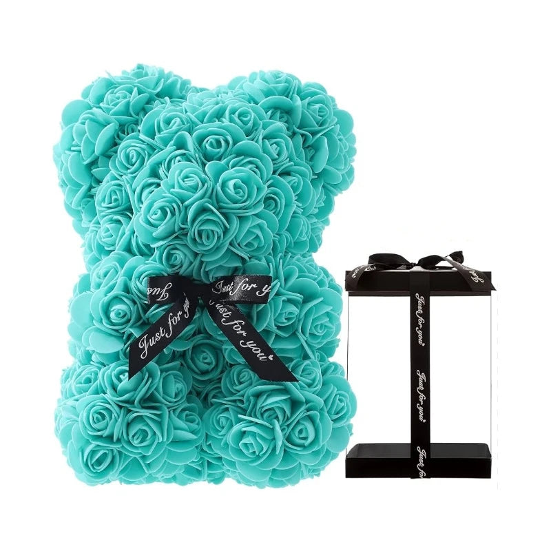 Rosenbär 20 cm aus künstlichen Rosen – Mit Geschenkbox