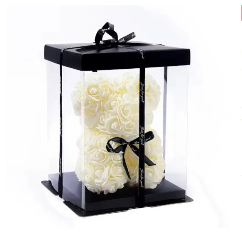 Rosenbär 20 cm aus künstlichen Rosen – Mit Geschenkbox